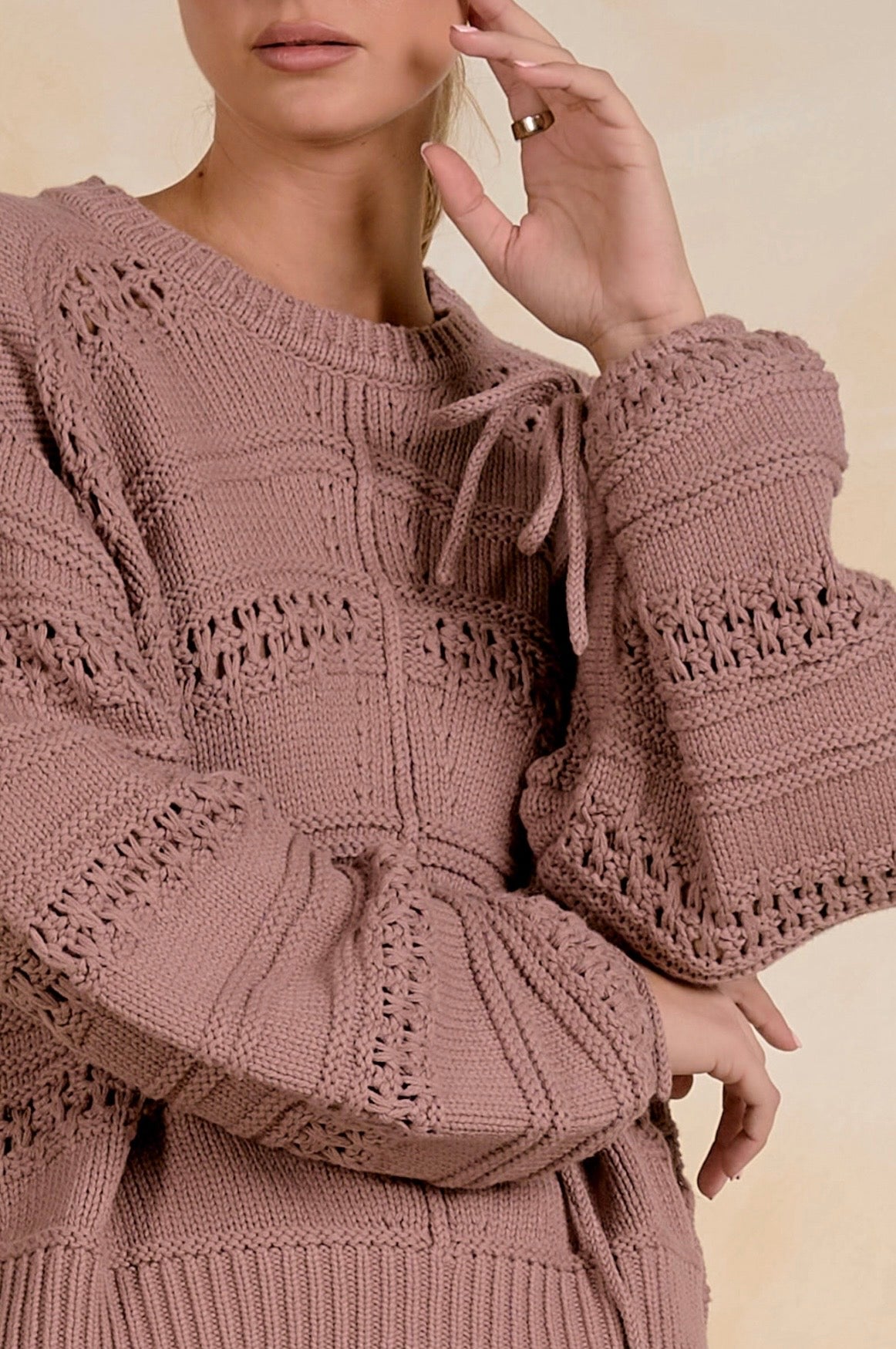 Mauve Tie Sleeve Sweater