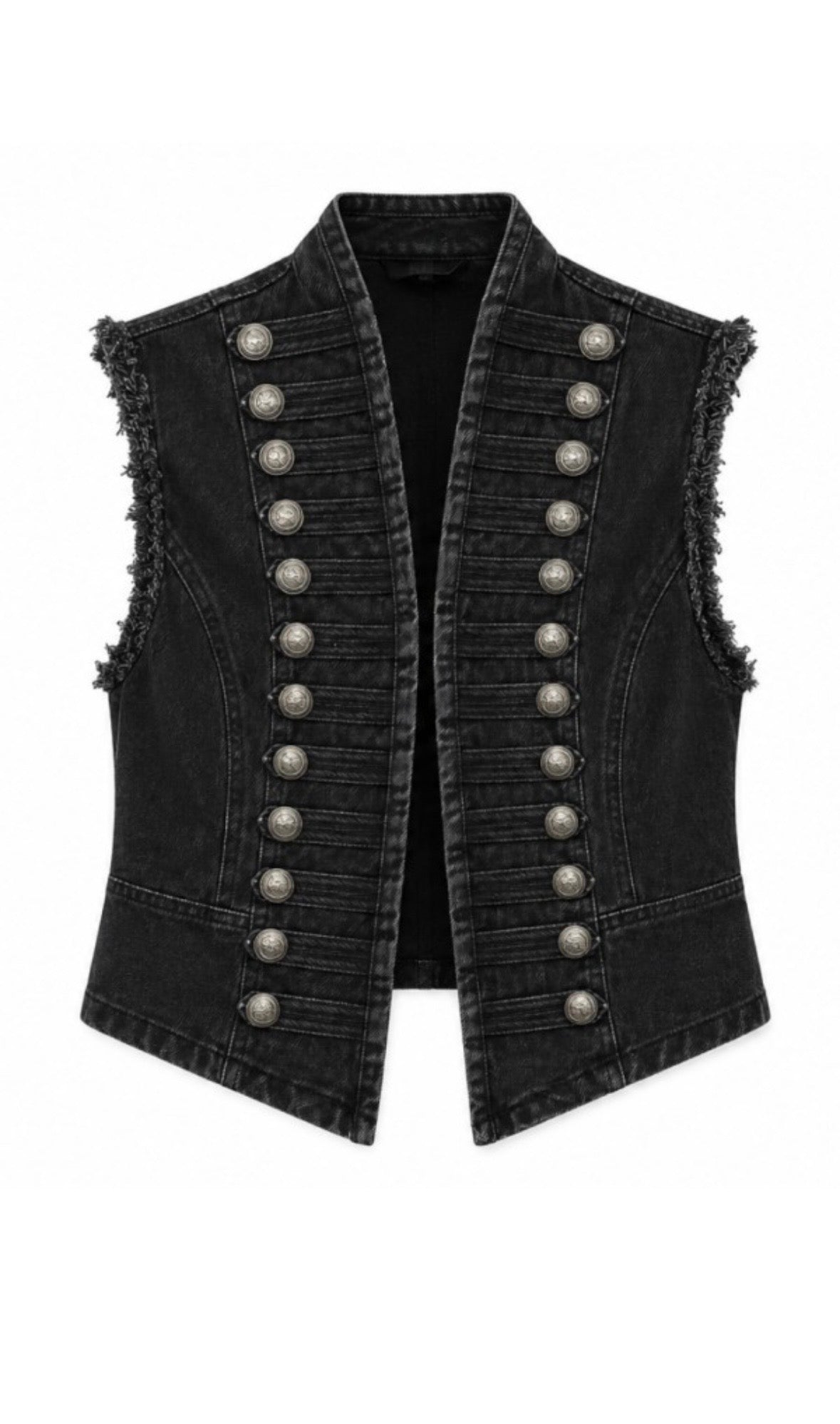 Black Denim Military Vest