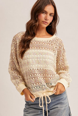 Multicolor Crochet Tie Sweater