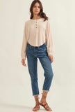 Cream Waffle Cropped Henley Top