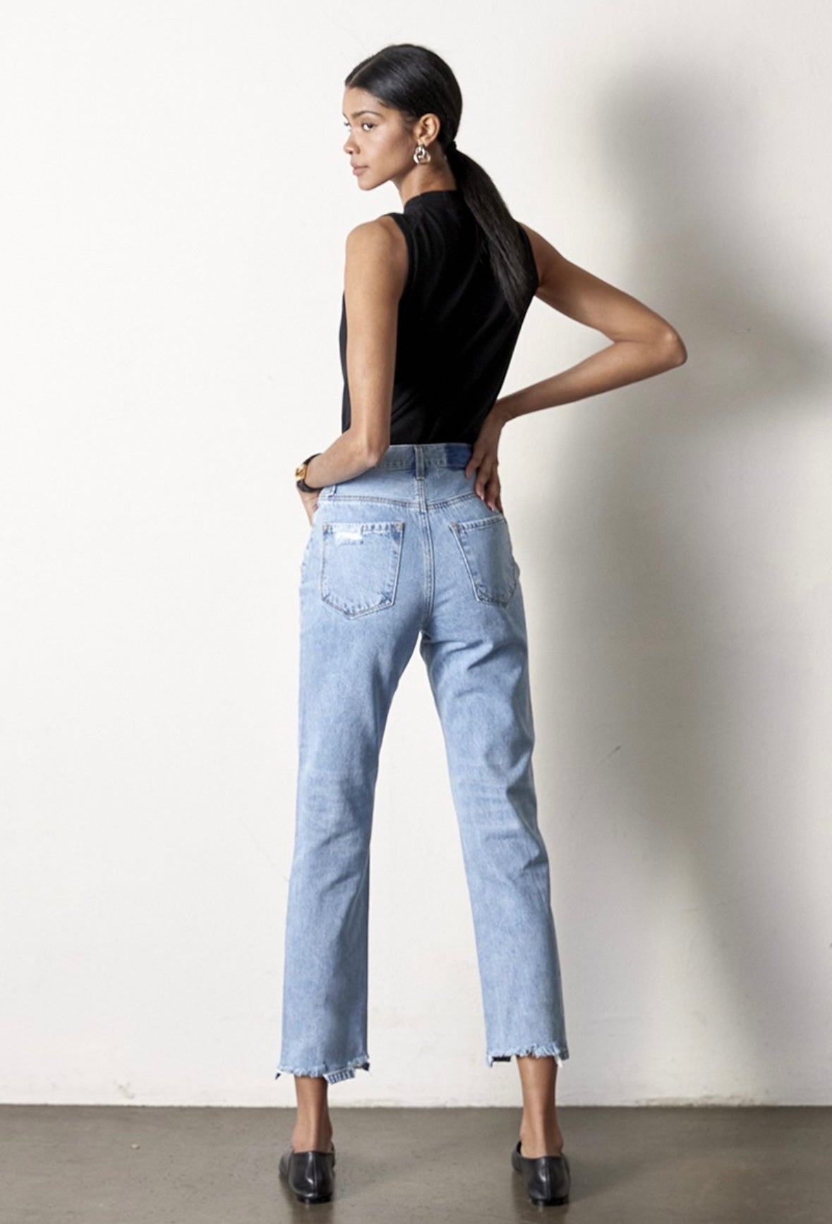 Medium Wash High Rise Girlfriend Jeans