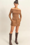 Chestnut Off The Shoulder Ribbed Top