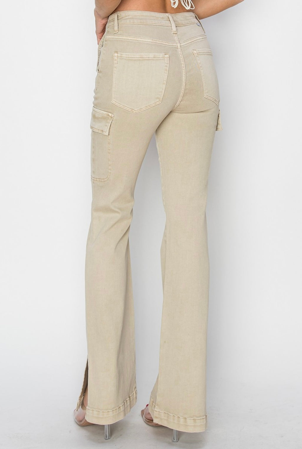 Cream Cargo Bell Bottom Jeans