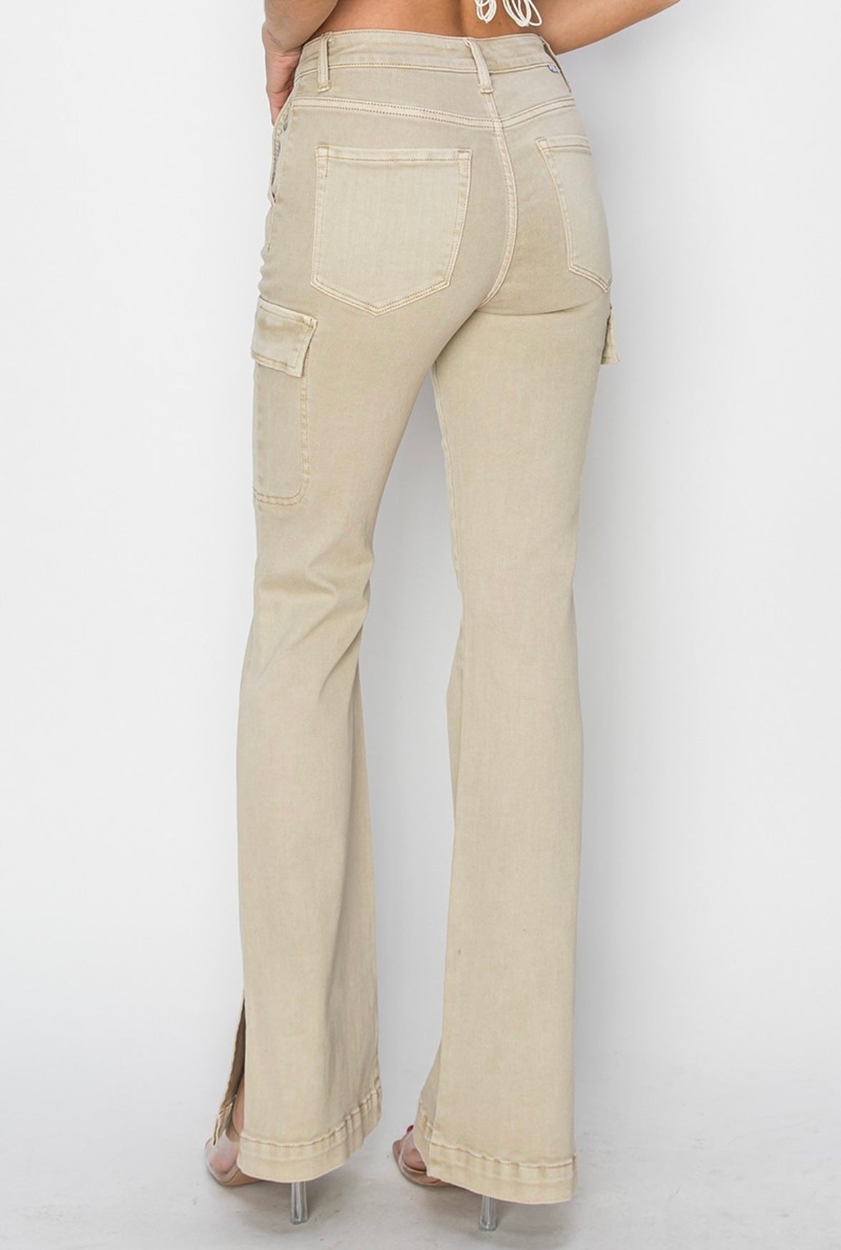 Cream Cargo Bell Bottom Jeans