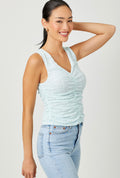 Blue Lace Ruched Tank