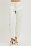 Cream Floral Barrel Jeans