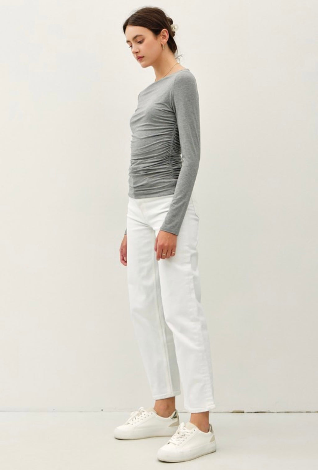 Grey High Neck Long Sleeve Top