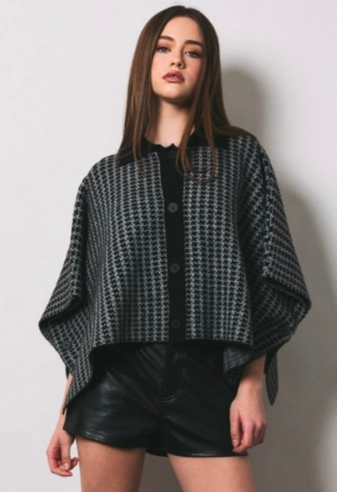 Grey Houndstooth Poncho