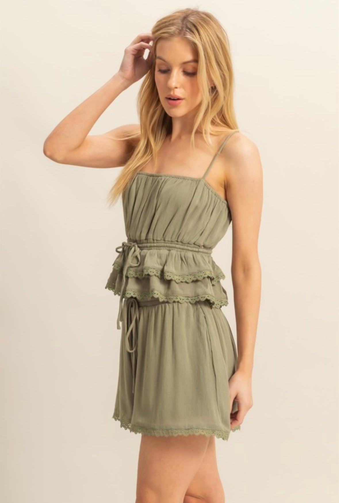 Olive Peplum Tank Set