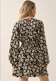 Black Floral Lace Up Mini Dress