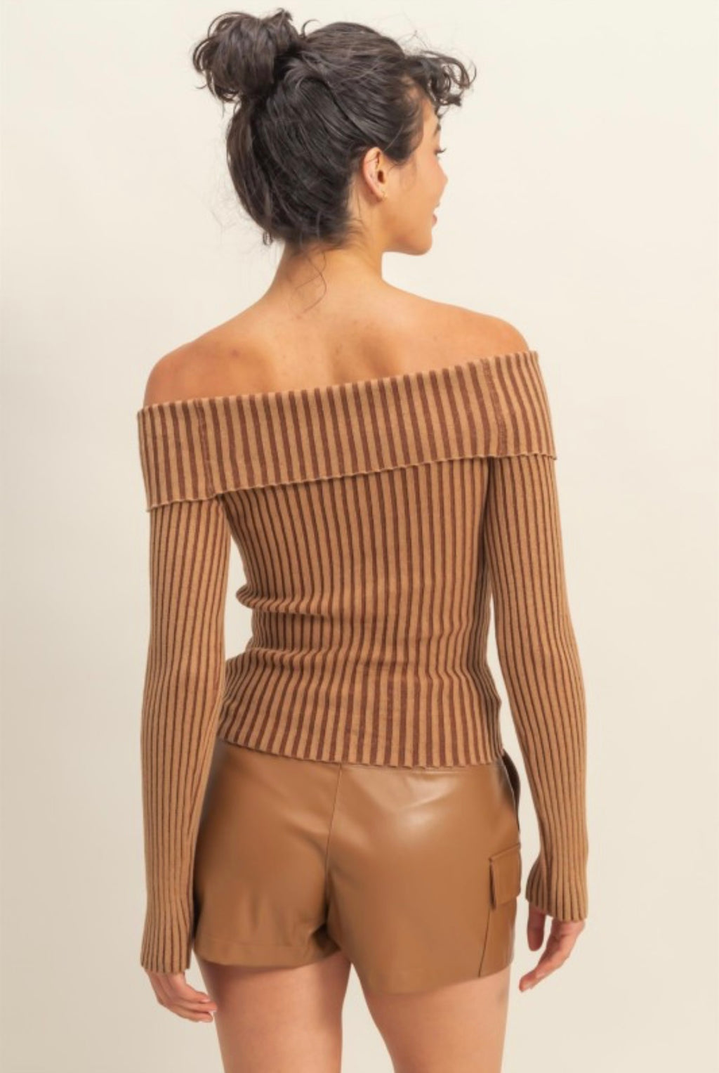 Chestnut Off The Shoulder Ribbed Top