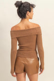 Chestnut Off The Shoulder Ribbed Top