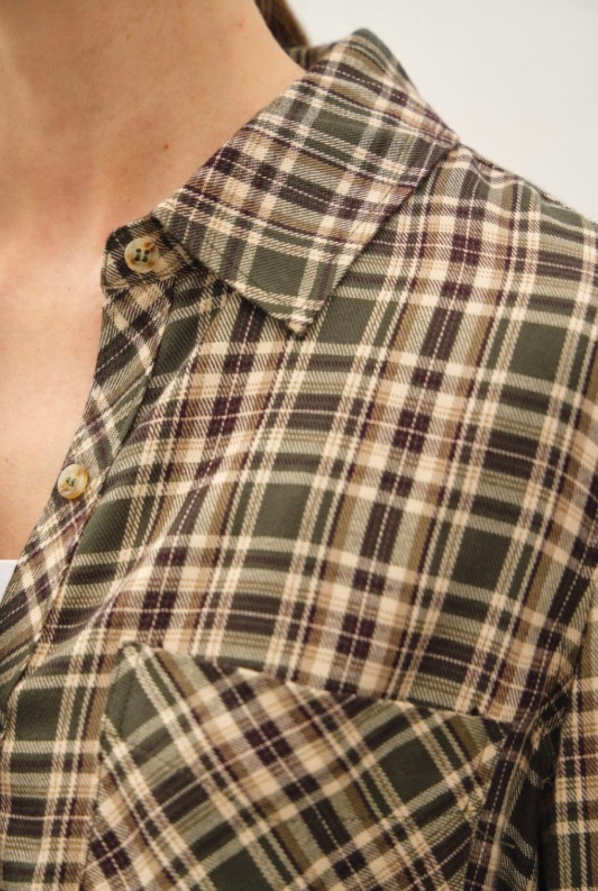 Forest Plaid Button Down Top