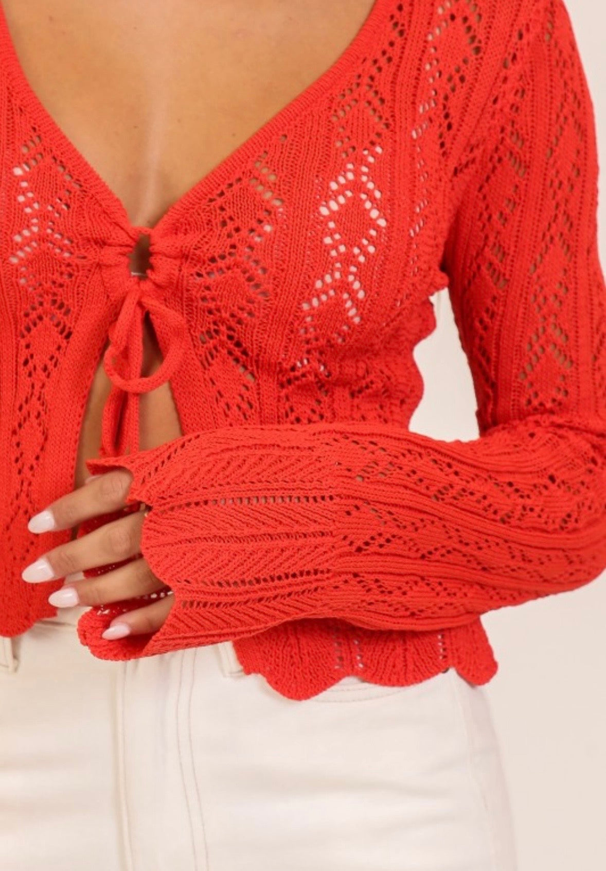 Red Crochet Tie Cardigan