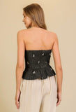 Black Denim Bow Bustier Top