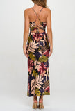 Navy Floral Satin Drawstring Dress