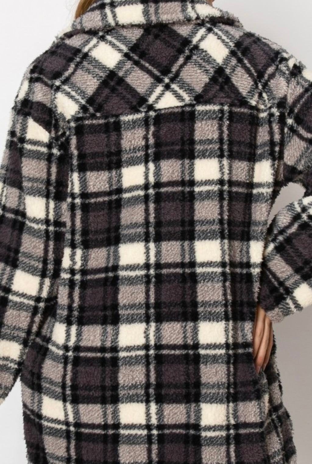 Grey Plaid Sherpa Coat