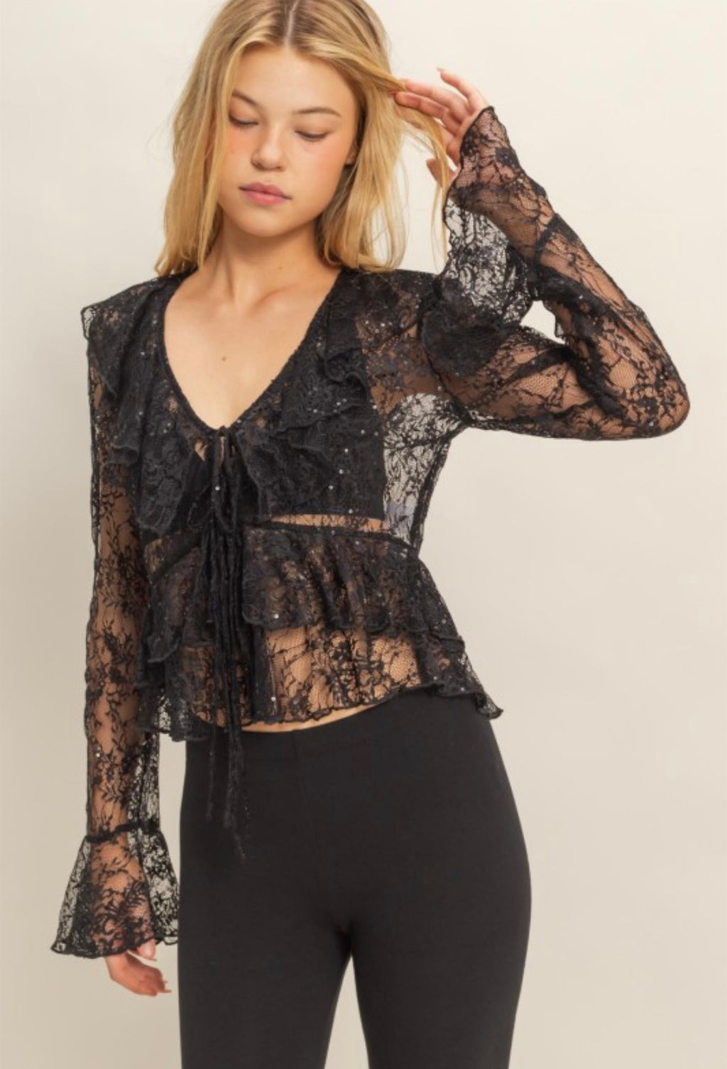Black Lace Tie Top