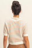 Cream Striped Collard Sweater