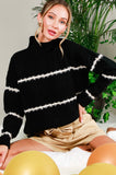 Black Mock Neck Stripe Sweater