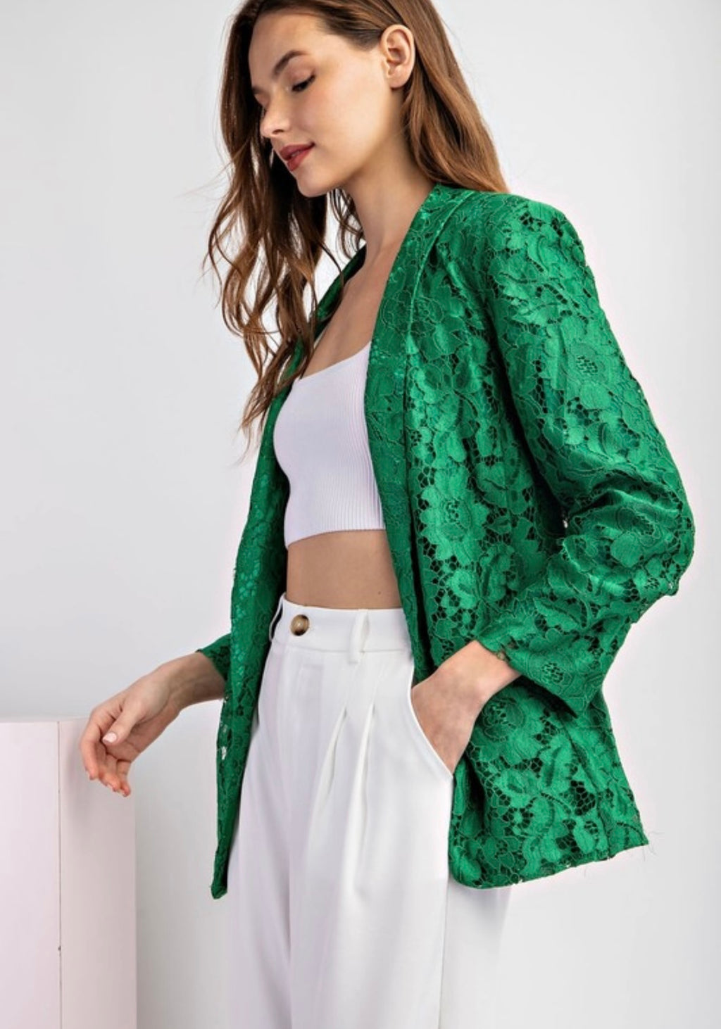 Green Lace Blazer