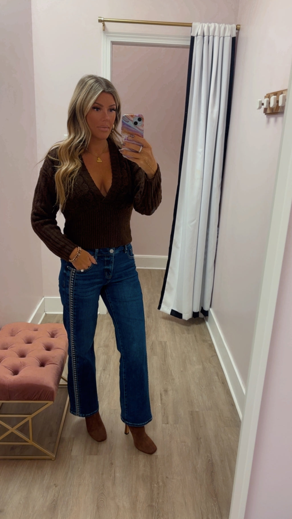 Brown Deep V Sweater