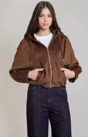 Brown Hooded Bomber Jacket