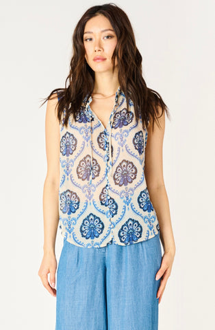 Dex Blue Medallion Sheer Top