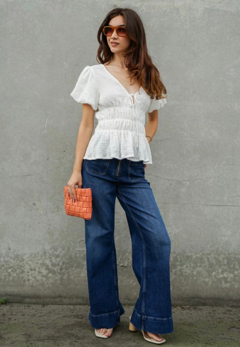 White Smocked Peplum Top