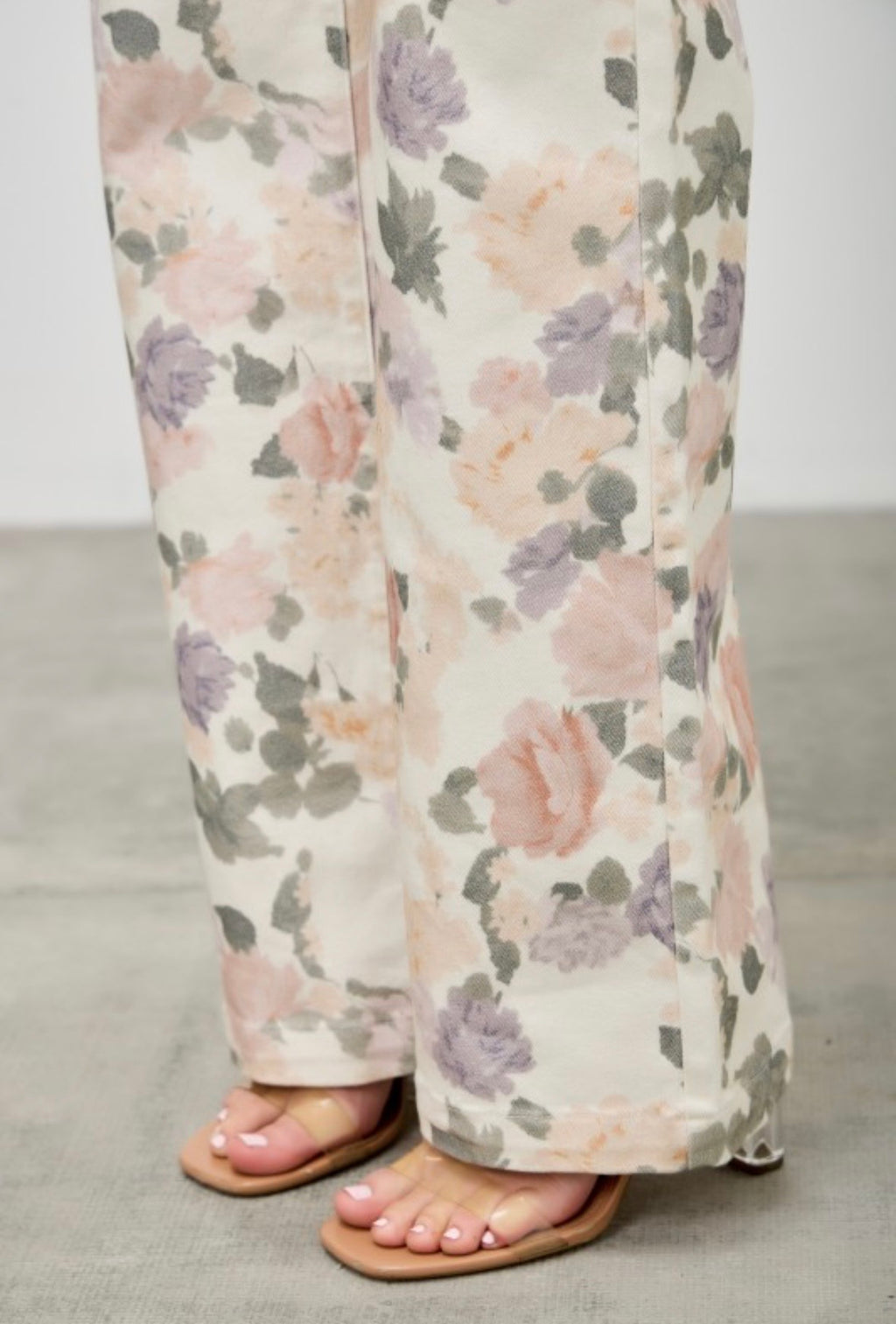 Cream Floral Wide Leg Jeans