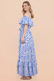 Blue Zebra Off The Shoulder Dress
