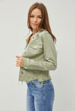Sage Distressed Denim Jacket