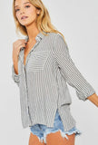 Black Stripe Linen Button Down