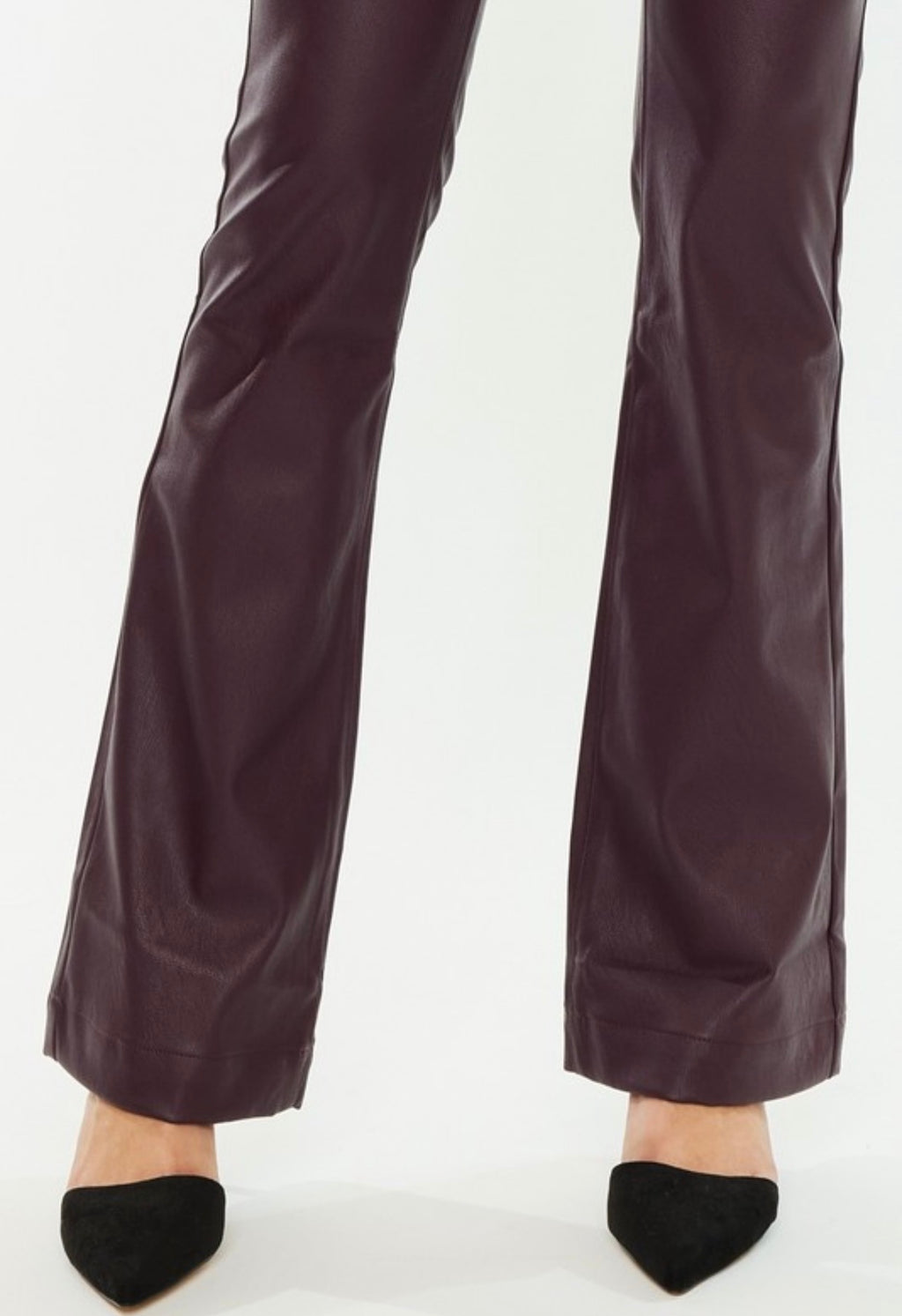 Wine Vegan Leather Flare Pants