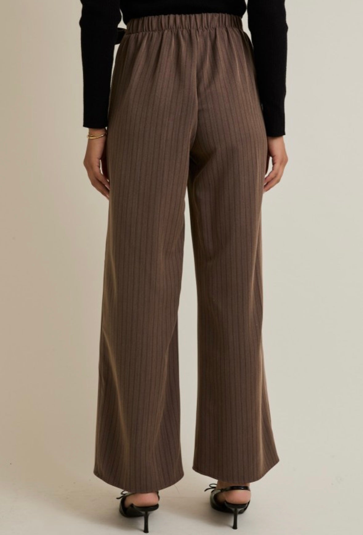 Mocha Pinstripe Wrap Front Pants