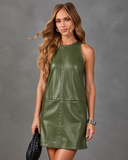 Olive Vegan Leather Studded Dress