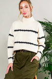 Cream Mock Neck Stripe Sweater