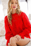 Red Lace Ruffle Sleeve Top