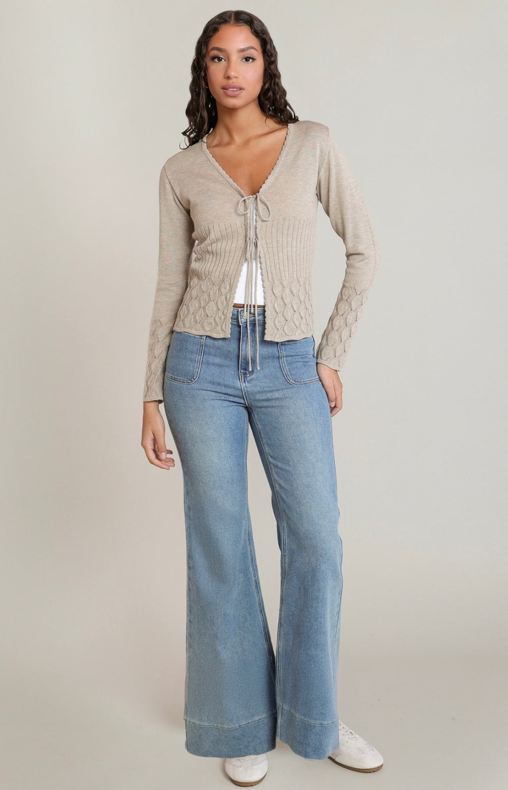 Oatmeal Tie Cardigan