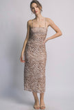 Brown Zebra Ruched Midi Dress