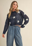 Navy Star Crochet Sweater