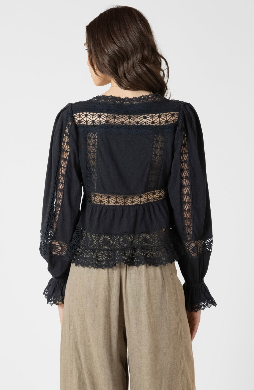 Black Lace Tie Front Peplum Top
