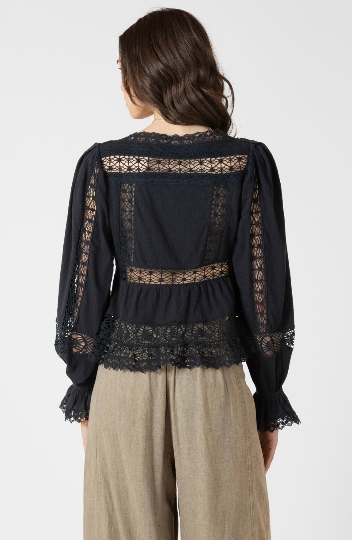 Black Lace Tie Front Peplum Top