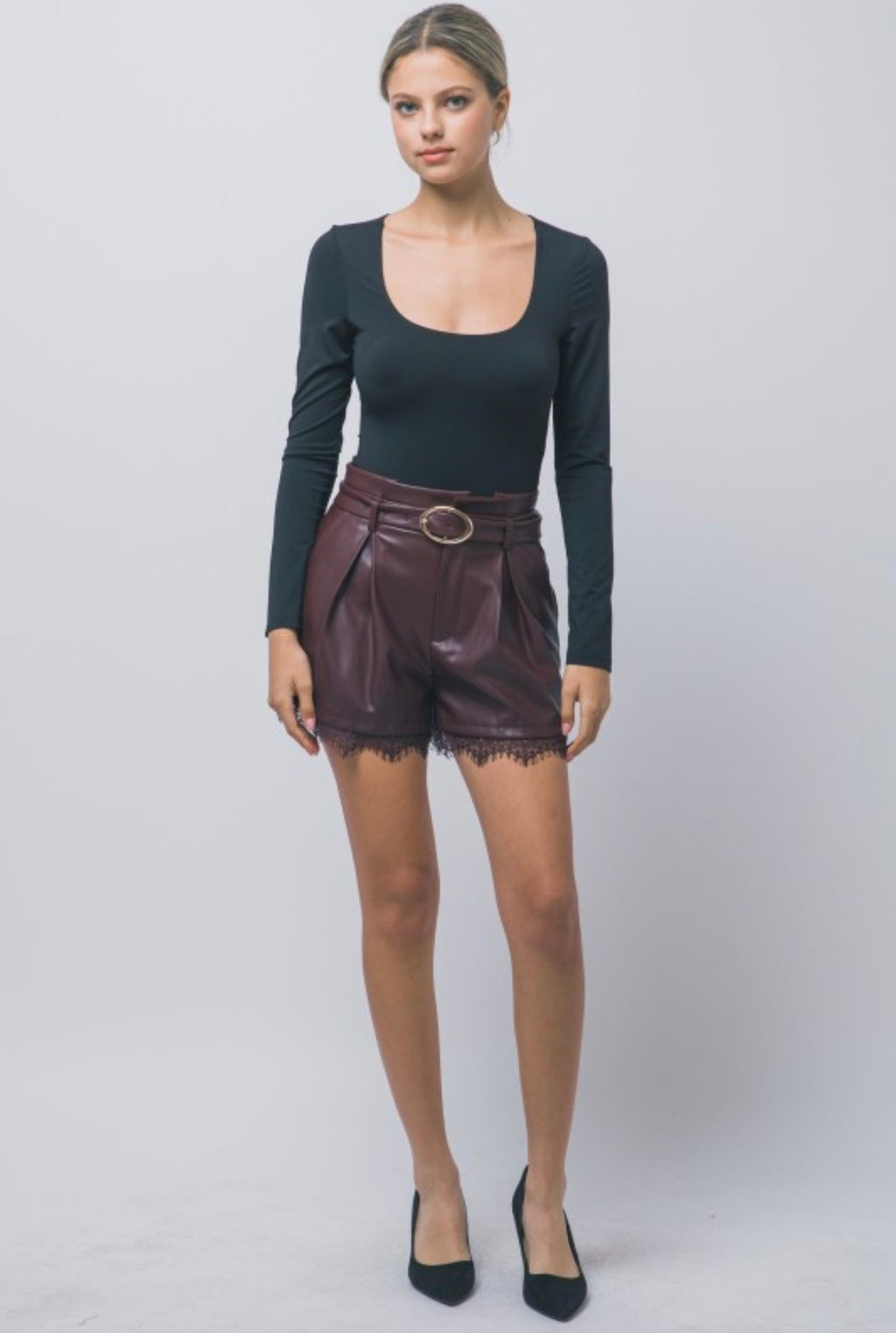 Wine Leather & Lace Shorts