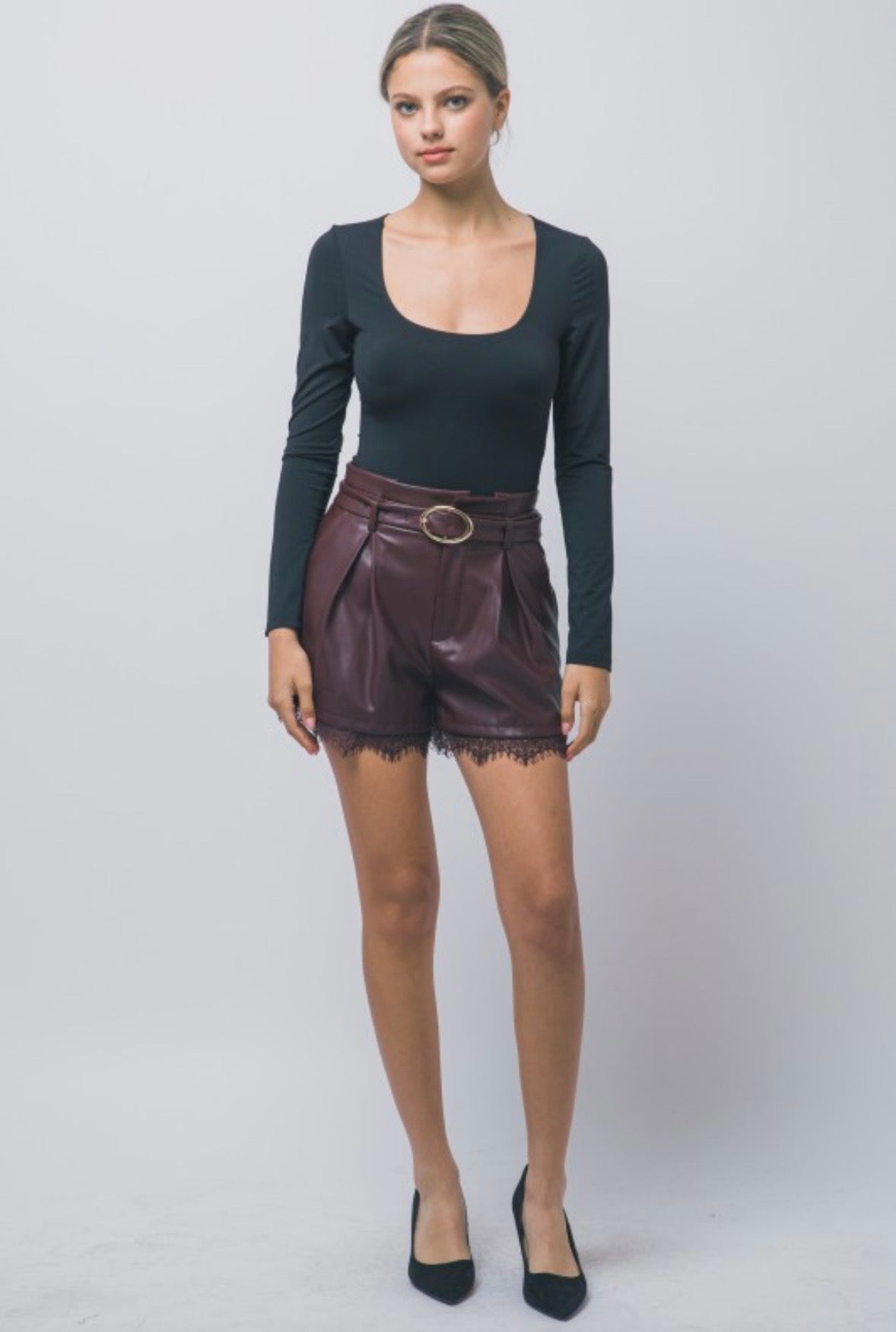 Wine Leather & Lace Shorts