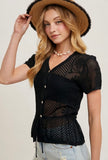 Black Crochet Peplum Top