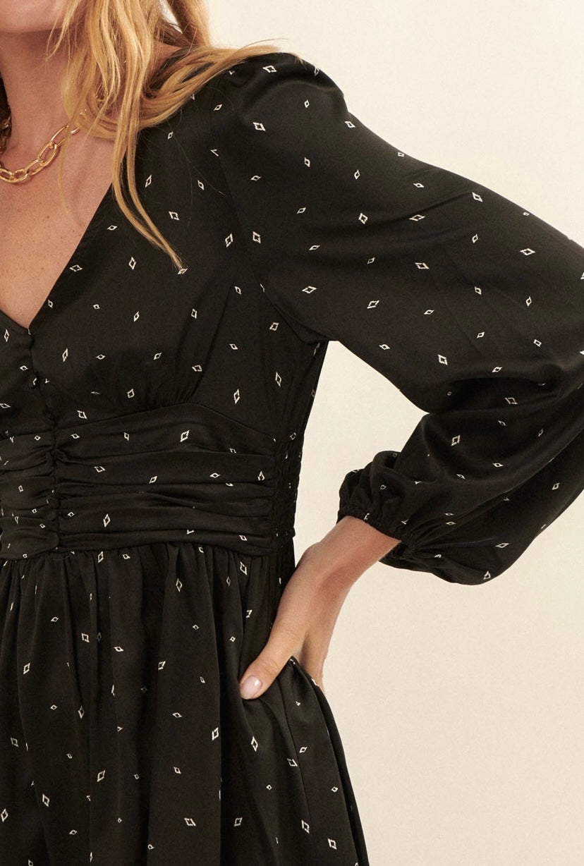 Black Abstract Satin Dress