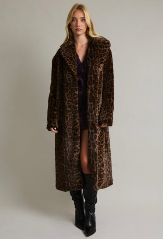 Leopard Faux Fur Trench Coat