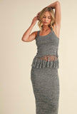 Grey Crochet Tassel Skirt Set