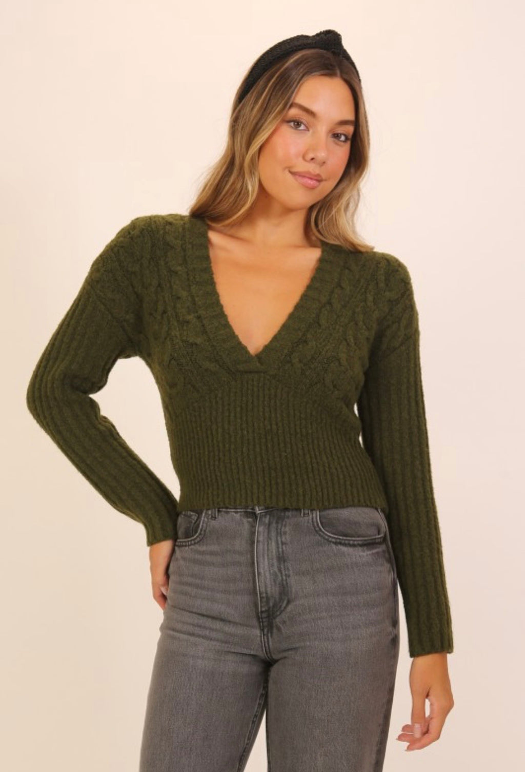 Olive Deep V Sweater